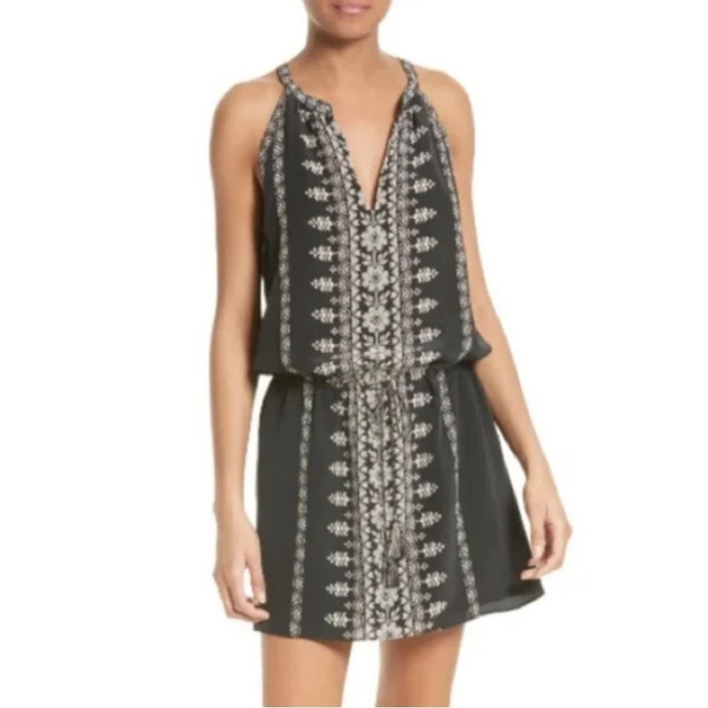 NWT JOIE ODANDA Silk Trompe L’oeil Embroidered Boho Sleeveless Mini Dress S
